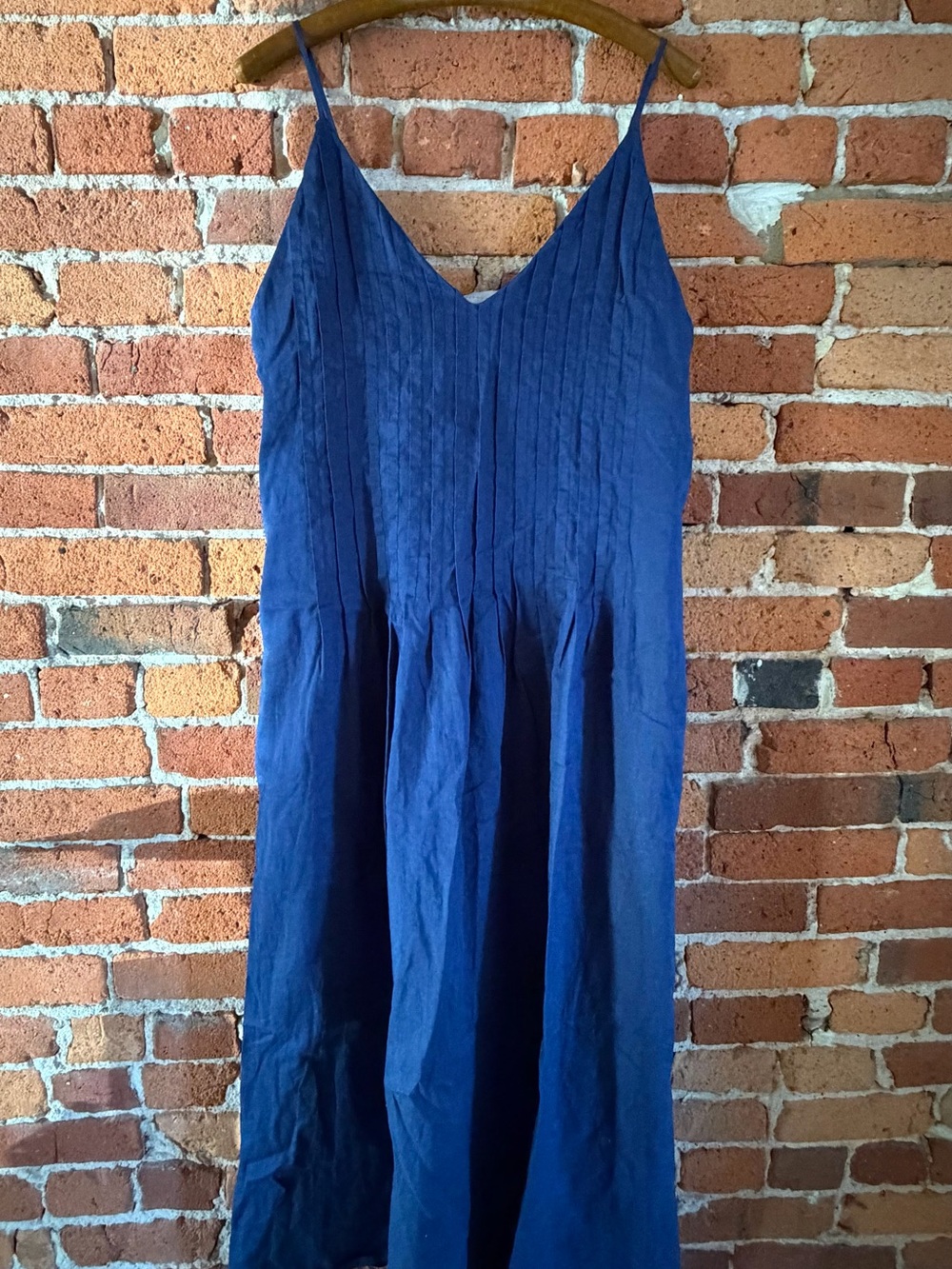Modern Citizen Naomi Pleated Linen-Cotton Midi Dress Blue Large